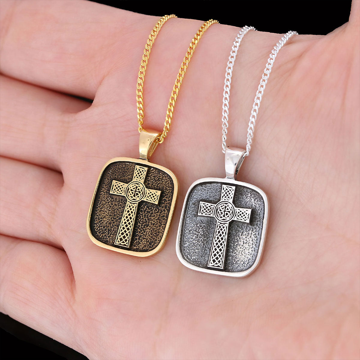 925 Sterling Silver Gold Plated Crusader Christian Necklace, Silver Cross Necklace, Silver Christian Cross Pendants Silver by