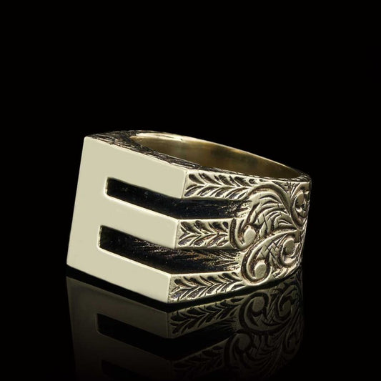 925 Sterling Silver Handmade Letter E Ring - view 2