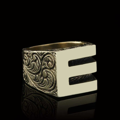 925 Sterling Silver Handmade Letter E Ring by SWISS PLUS - Letter Collection - view 3