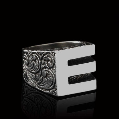 925 Sterling Silver Handmade Letter E Ring by SWISS PLUS - Letter Collection - view 5