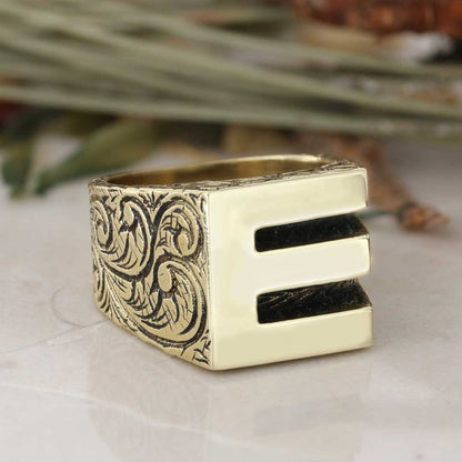 925 Sterling Silver Handmade Letter E Ring by SWISS PLUS - Letter Collection