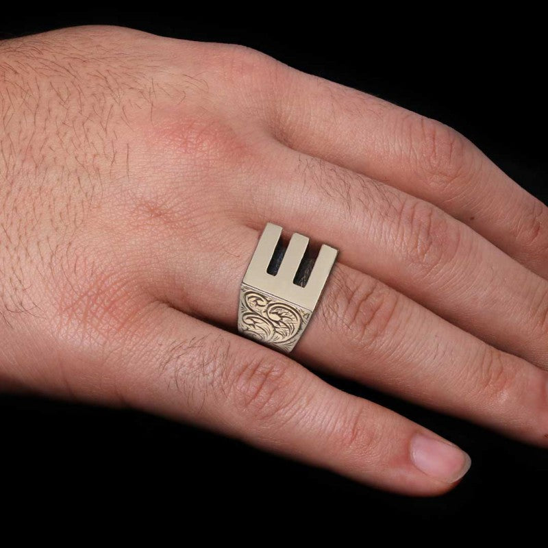 925 Sterling Silver Handmade Letter E Ring - view 6