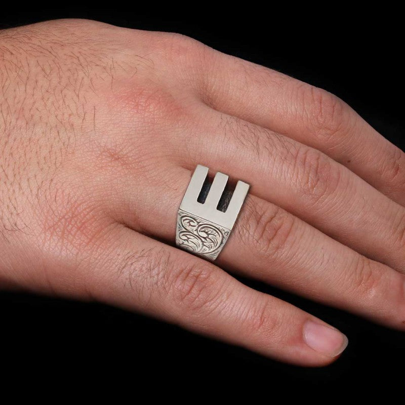 925 Sterling Silver Handmade Letter E Ring