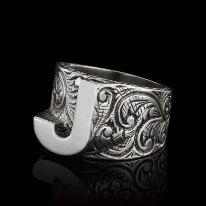 925 Sterling Silver J Letter Ring by SWISS PLUS - Letter Collection - view 4