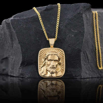 925 Sterling Silver Jesus Necklace, Christian Pendant, Gold Plated Jesus Jewelry, Religious Accessory by SWISS PLUS - Christi