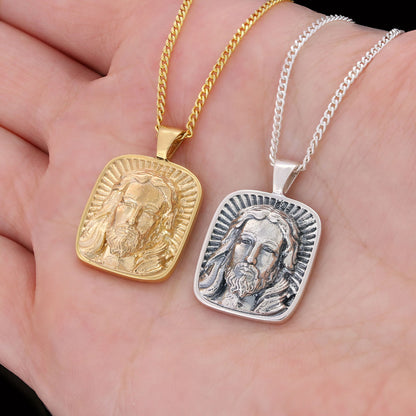 925 Sterling Silver Jesus Necklace, Christian Pendant, Gold Plated Jesus Jewelry, Religious Accessory by SWISS PLUS - Christi