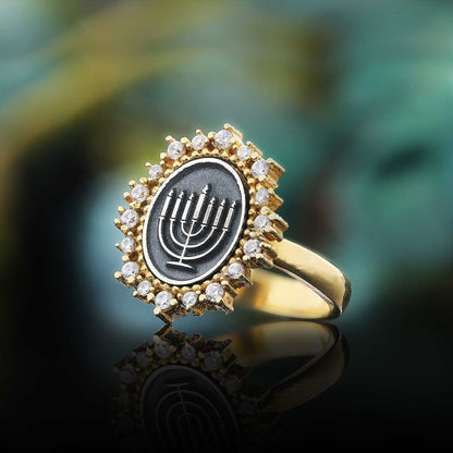 925 Sterling Silver Jewish Menorah Isolated Symbol Women Ring by SWISS PLUS - Jewish Collection