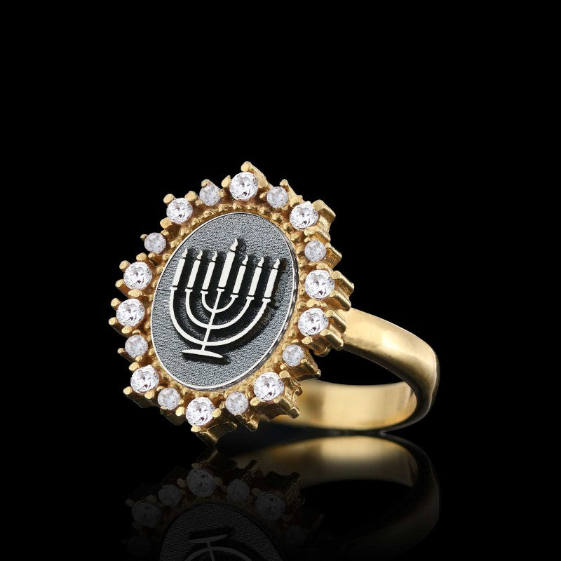 925 Sterling Silver Jewish Menorah Isolated Symbol Women Ring