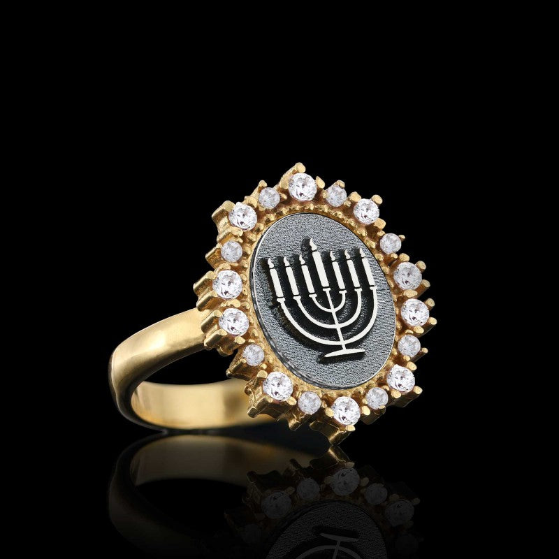 925 Sterling Silver Jewish Menorah Isolated Symbol Women Ring