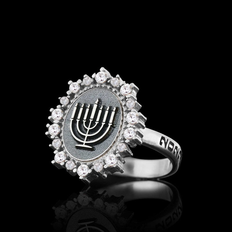 925 Sterling Silver Jewish Menorah Isolated Symbol Women Ring