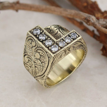 925 Sterling Silver Letter L Ring by SWISS PLUS - Letter Collection