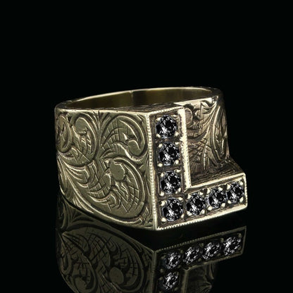 925 Sterling Silver Letter L Ring by SWISS PLUS - Letter Collection - view 3