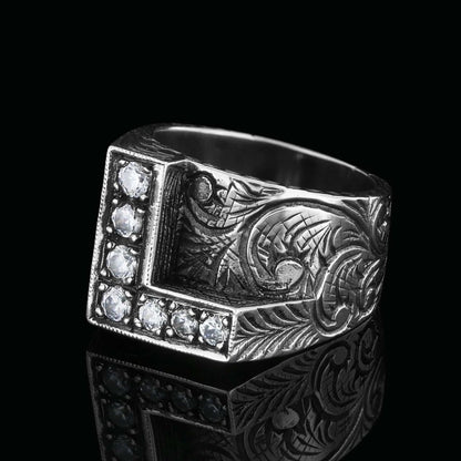 925 Sterling Silver Letter L Ring by SWISS PLUS - Letter Collection - view 4