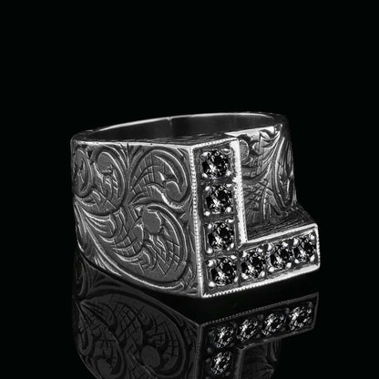925 Sterling Silver Letter L Ring by SWISS PLUS - Letter Collection - view 6