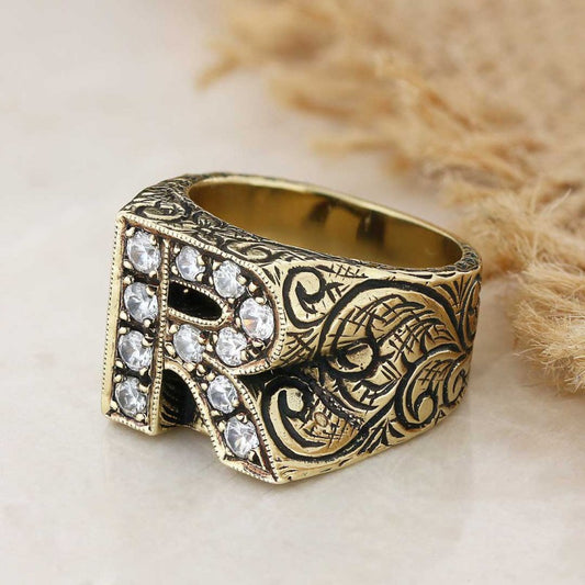 925 Sterling Silver Letter R Bold Alphabet Celtic Ring - view 1