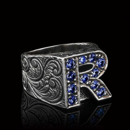 925 Sterling Silver Letter R Bold Alphabet Celtic Ring by SWISS PLUS - Letter Collection - view 2