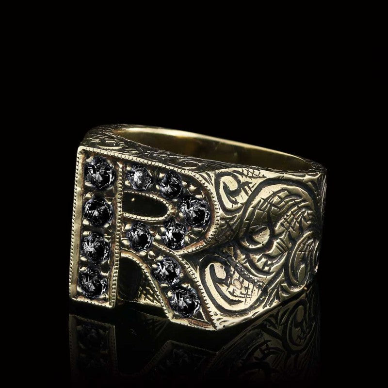 925 Sterling Silver Letter R Bold Alphabet Celtic Ring