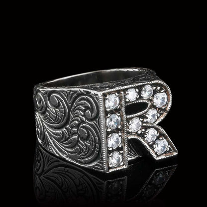 925 Sterling Silver Letter R Bold Alphabet Celtic Ring by SWISS PLUS - Letter Collection - view 4