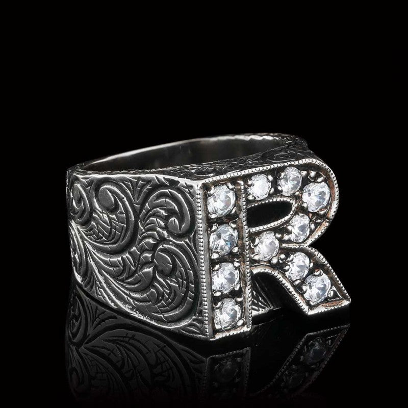 925 Sterling Silver Letter R Bold Alphabet Celtic Ring