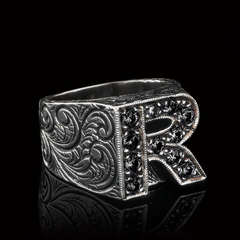 925 Sterling Silver Letter R Bold Alphabet Celtic Ring