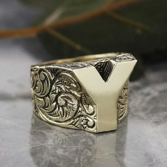 925 Sterling Silver Letter Y Alphabet Ring - view 1