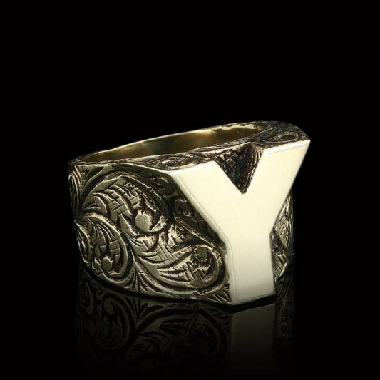 925 Sterling Silver Letter Y Alphabet Ring