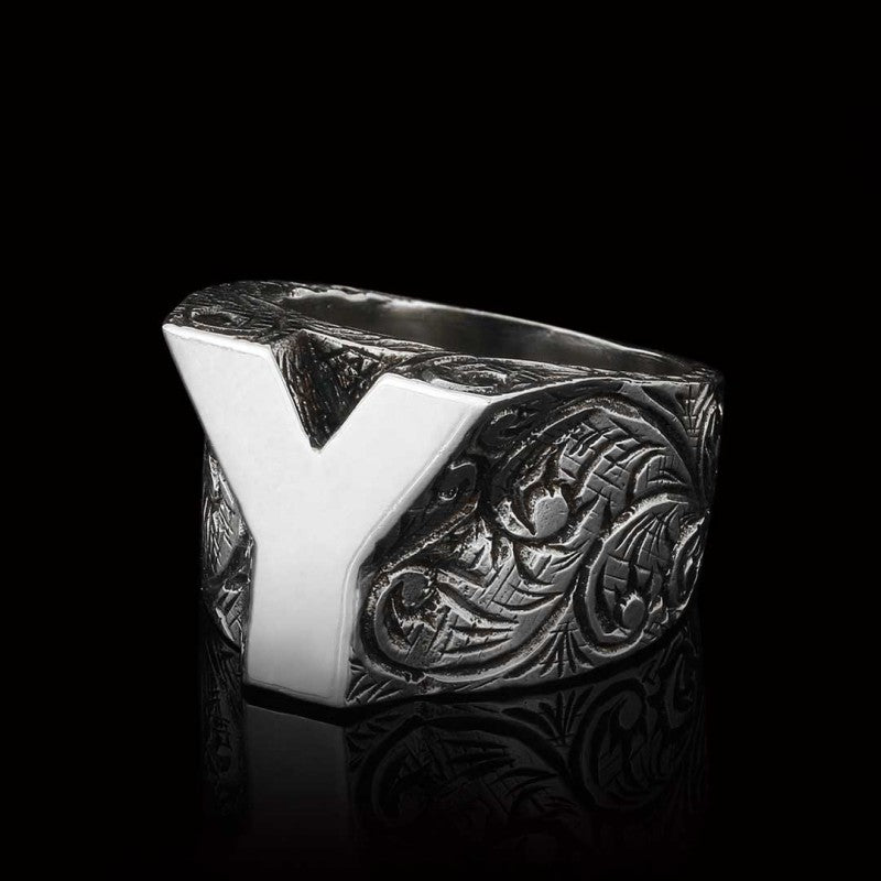 925 Sterling Silver Letter Y Alphabet Ring
