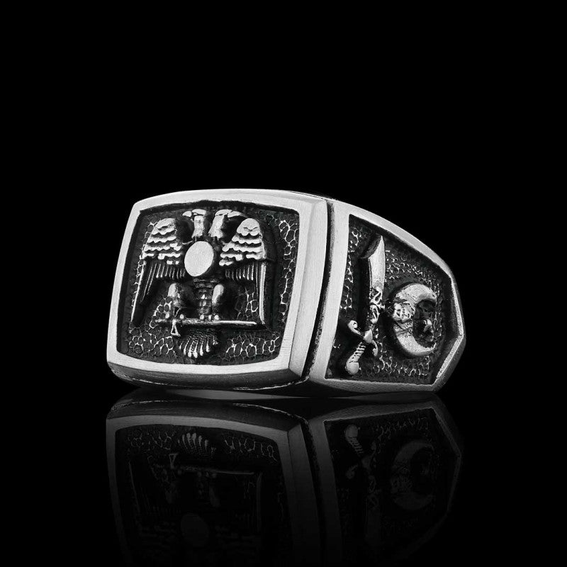 Master Mason Handmade Sterling Silver Men Signet Ring, Freemason Symbol Signet Ring
