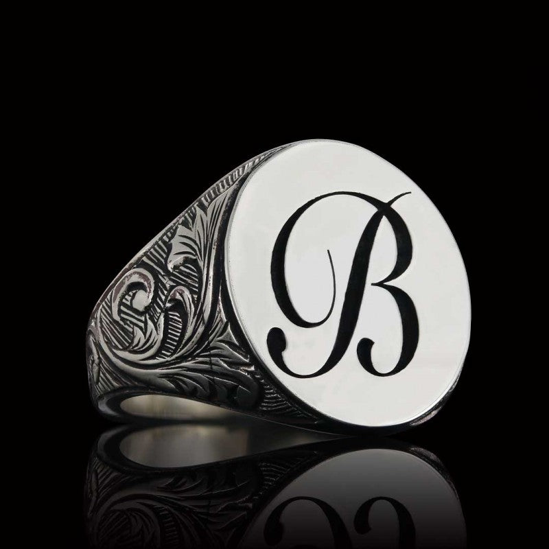 925 Sterling Silver Monogram B Letter Ring - view 4