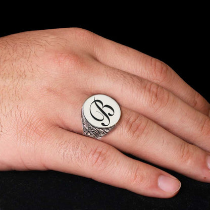 925 Sterling Silver Monogram B Letter Ring by SWISS PLUS - Letter Collection - view 6