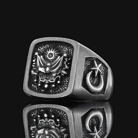 925 Sterling Silver Ottoman State Coat of Arms Ring