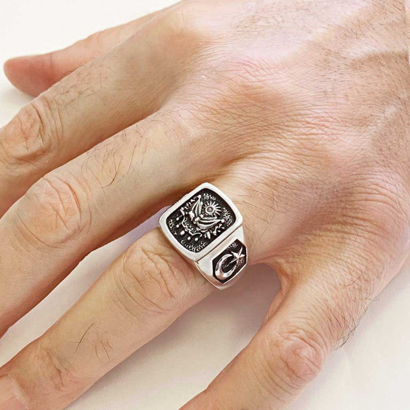 925 Sterling Silver Ottoman State Coat of Arms Ring - view 6
