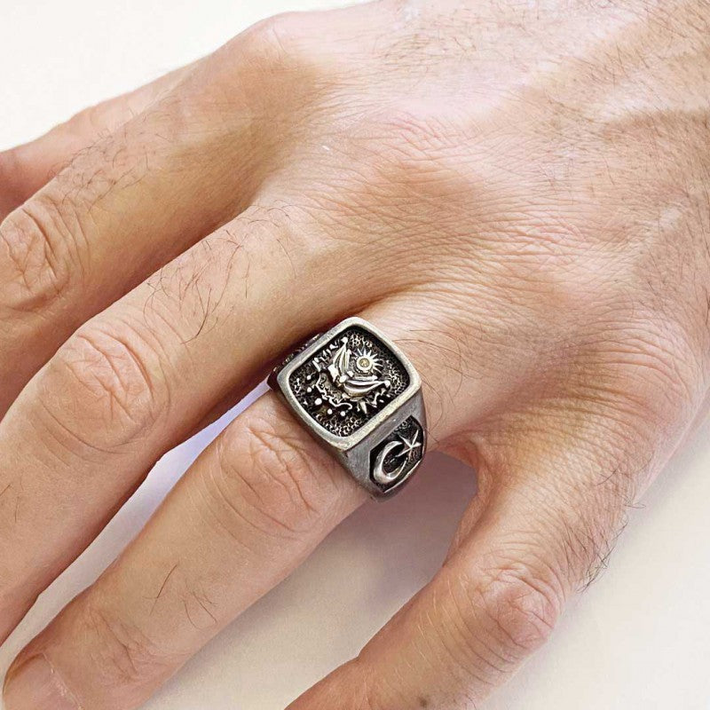 925 Sterling Silver Ottoman State Coat of Arms Ring