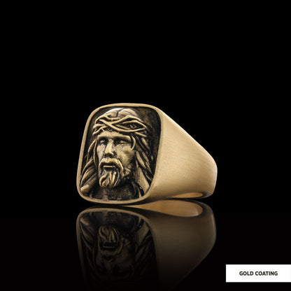 925 Sterling Silver Religious Ring, 3D Jesus Ring, Religious Gift, Christian Accessory Gold Plated Jesus Jewelry by SWISS PLU