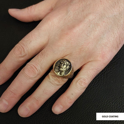 925 Sterling Silver Religious Ring, Religious Gift, 3D Jesus Ring, Gold Plated Jesus Jewelry, Christian Accessory by SWISS PL