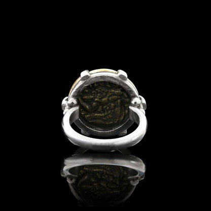 925 Sterling Silver Special Design Greek Drachm of Naxos Coin Women Ring by SWISS PLUS - 925 Sterling Silver Rings for Men & 