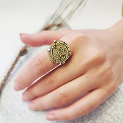925 Sterling Silver Special Design Greek Drachm of Naxos Coin Women Ring by SWISS PLUS - 925 Sterling Silver Rings for Men & 