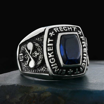 925 Sterling Silver Stony Einigkeit Recht Freiheit Germany Ring by SWISS PLUS - Military Rings