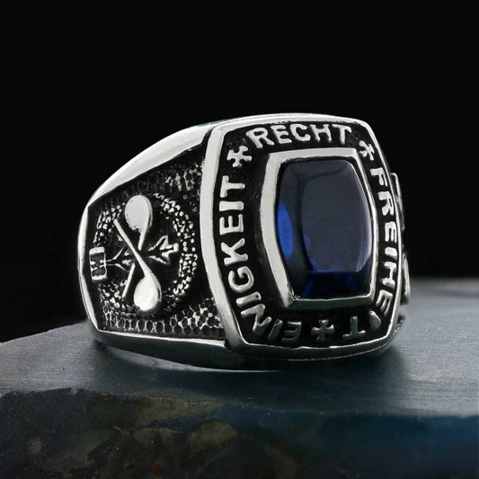 925 Sterling Silver Stony Einigkeit Recht Freiheit Germany Ring