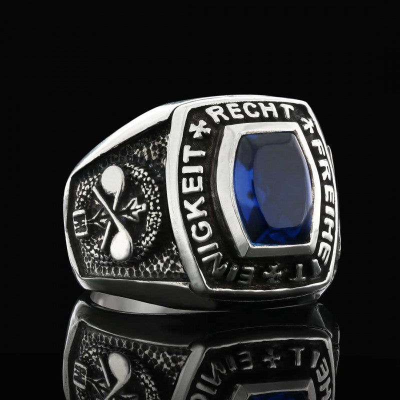 925 Sterling Silver Stony Einigkeit Recht Freiheit Germany Ring - view 3