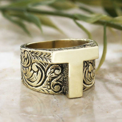 925 Sterling Silver T Letter Ring by SWISS PLUS - Letter Collection