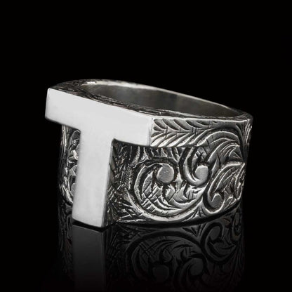 925 Sterling Silver T Letter Ring by SWISS PLUS - Letter Collection - view 5