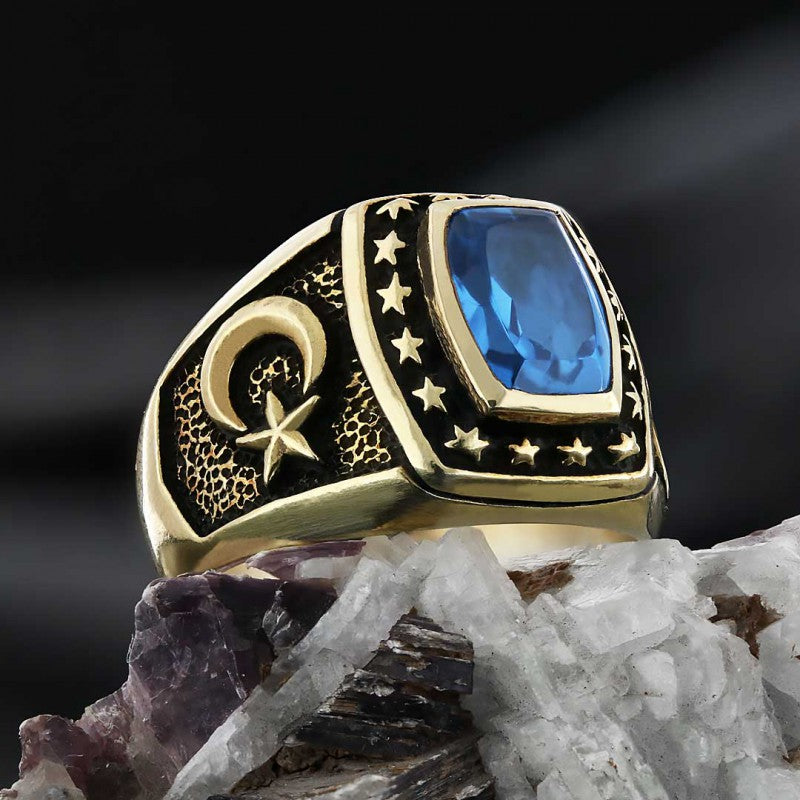 925 Sterling Silver Tughra Ring with Stars