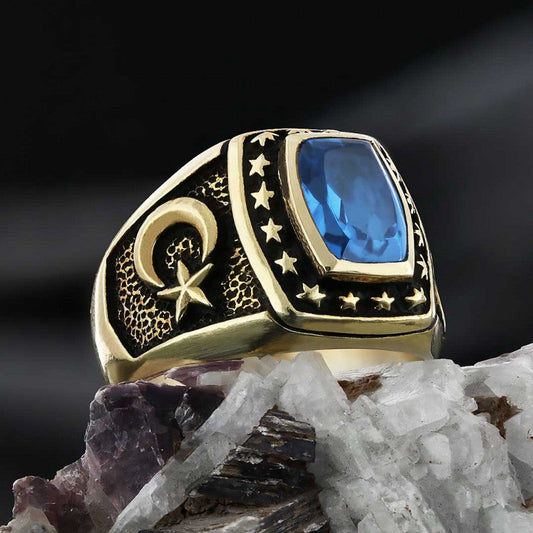 925 Sterling Silver Tughra Ring with Stars