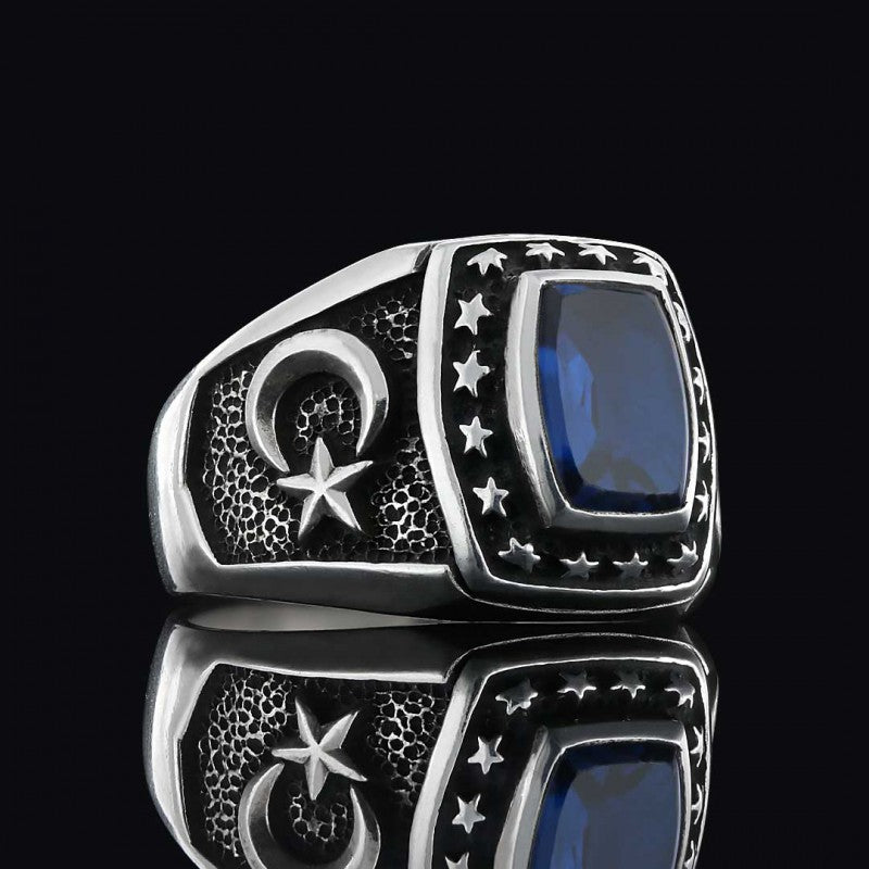 925 Sterling Silver Tughra Ring with Stars by SWISS PLUS - Ottoman Jewelry Collection - view 2