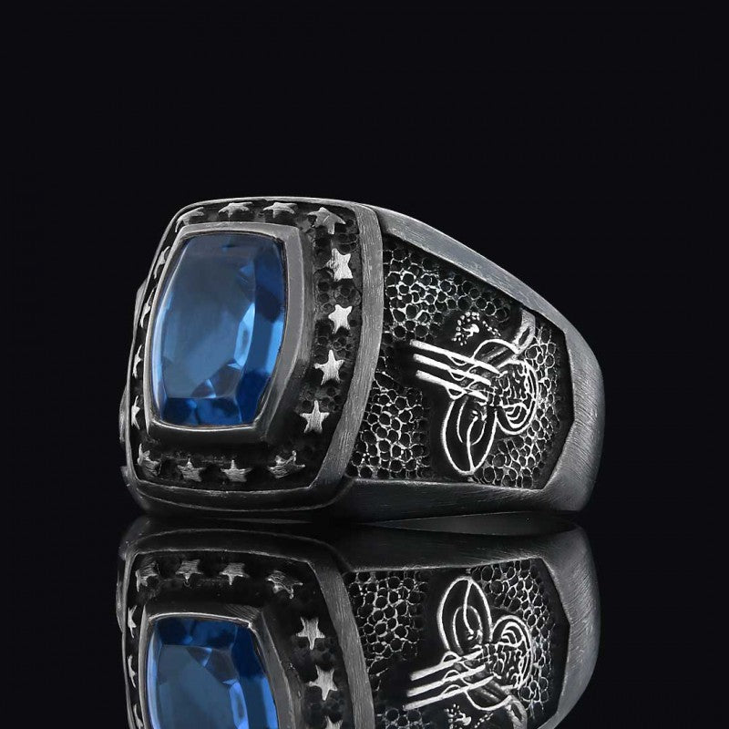 925 Sterling Silver Tughra Ring with Stars