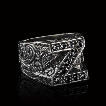 925 Sterling Silver Alphabet Z Ring by SWISS PLUS - Letter Collection - view 6
