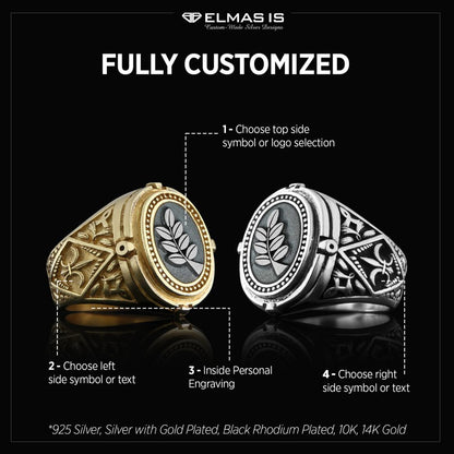 Acacia Silver Masonic Ring, Mason Ring, Master Mason Signet Ring, Custom Masonic Ring by SWISS PLUS - Mason Collection - view
