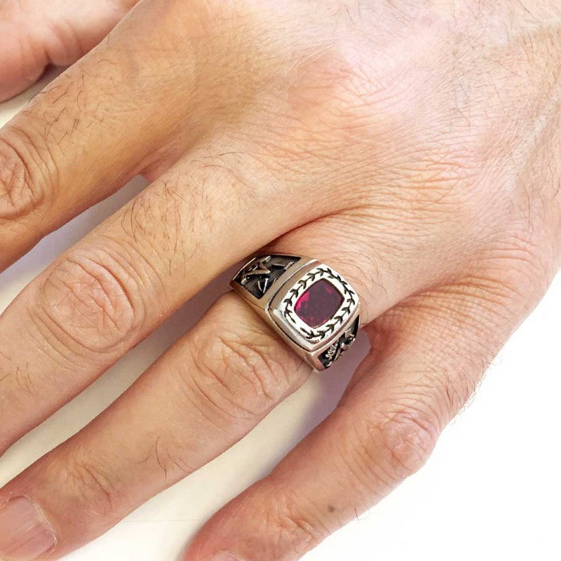 Acacia with Stone Masonic Ring, Master Mason Ring - view 7