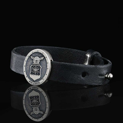 Custom Oval us Air Force Leather Bracelet by SWISS PLUS - Military Leather Bracelet - view 6